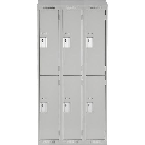 Clean Line Lockers, 2 -tier, Bank of 3, 36" x 18" x 78", Steel, Grey, Rivet (Assembled) Moffatt Supply & Specialties