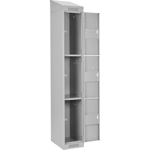 Clean Line Lockers, 3 -tier, Bank of 4, 48" x 18" x 78", Steel, Grey, Rivet (Assembled) Moffatt Supply & Specialties