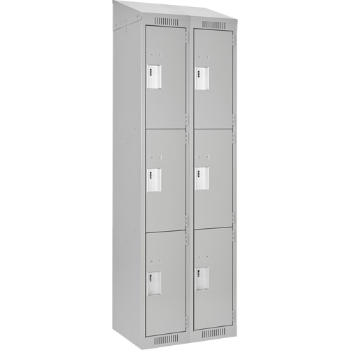 Clean Line Lockers, 3 -tier, Bank of 2, 24" x 18" x 78", Steel, Grey, Rivet (Assembled) Moffatt Supply & Specialties