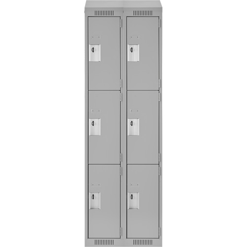 Clean Line Lockers, 3 -tier, Bank of 2, 24" x 18" x 78", Steel, Grey, Rivet (Assembled) Moffatt Supply & Specialties