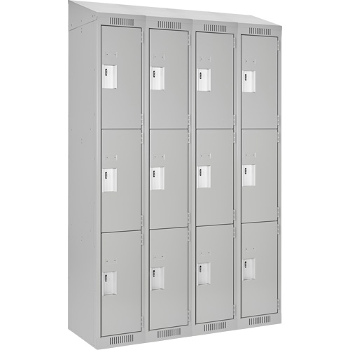 Clean Line Lockers, 3 -tier, Bank of 4, 48" x 18" x 78", Steel, Grey, Rivet (Assembled) Moffatt Supply & Specialties