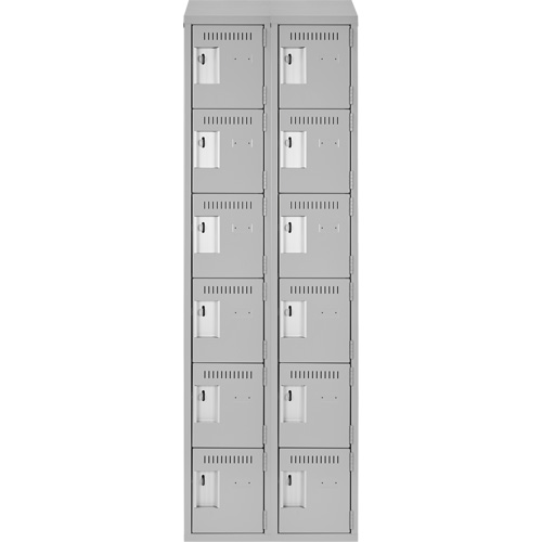 Clean Line Lockerette , 6 -tier, Bank of 2, 24" x 18" x 78", Steel, Grey, Rivet (Assembled) Moffatt Supply & Specialties