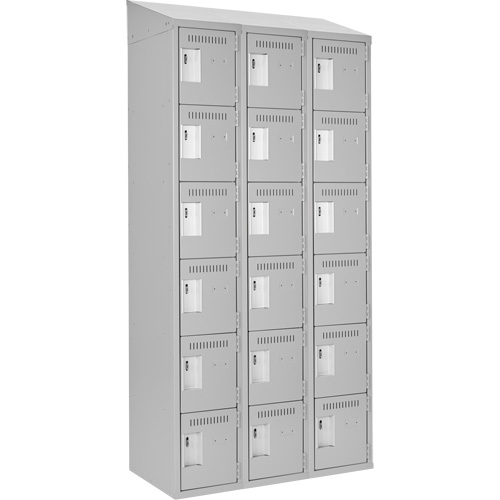 Clean Line Lockerette , 6 -tier, Bank of 3, 36" x 18" x 78", Steel, Grey, Rivet (Assembled) Moffatt Supply & Specialties
