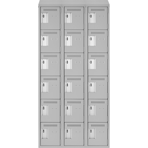 Clean Line Lockerette , 6 -tier, Bank of 3, 36" x 18" x 78", Steel, Grey, Rivet (Assembled) Moffatt Supply & Specialties
