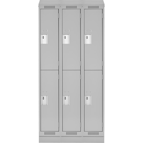 Clean Line Lockers, 2 -tier, Bank of 3, 36" x 18" x 82", Steel, Grey, Rivet (Assembled) Moffatt Supply & Specialties