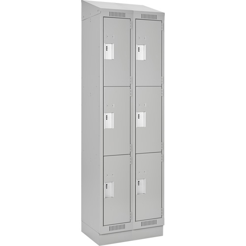 Clean Line Lockers, 3 -tier, Bank of 2, 24" x 18" x 82", Steel, Grey, Rivet (Assembled) Moffatt Supply & Specialties