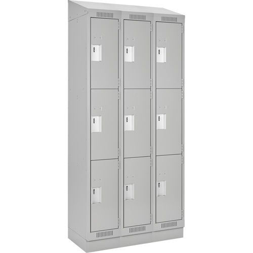 Clean Line Lockers, 3 -tier, Bank of 3, 36" x 18" x 82", Steel, Grey, Rivet (Assembled) Moffatt Supply & Specialties
