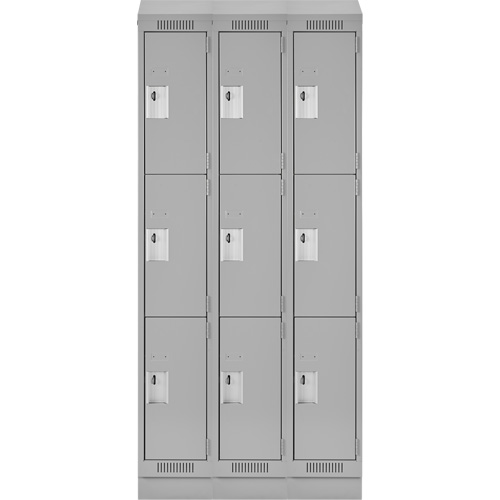 Clean Line Lockers, 3 -tier, Bank of 3, 36" x 18" x 82", Steel, Grey, Rivet (Assembled) Moffatt Supply & Specialties