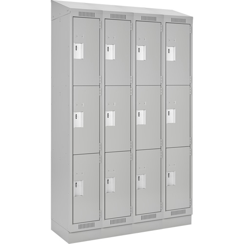 Clean Line Lockers, 3 -tier, Bank of 4, 48" x 18" x 82", Steel, Grey, Rivet (Assembled) Moffatt Supply & Specialties