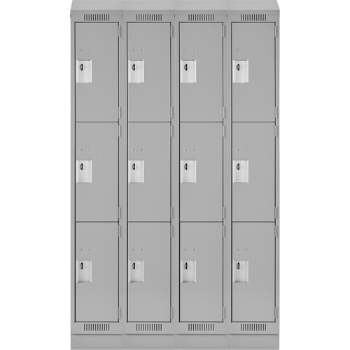 Clean Line Lockers, 3 -tier, Bank of 4, 48" x 18" x 82", Steel, Grey, Rivet (Assembled) Moffatt Supply & Specialties