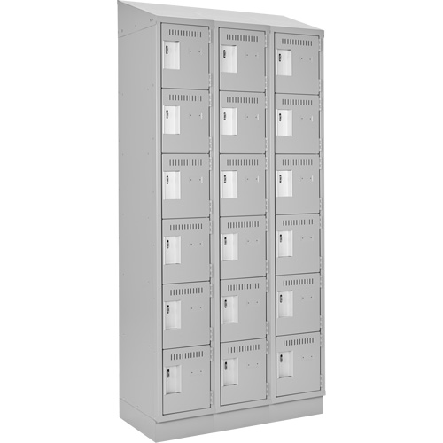 Clean Line Lockerette, 6 -tier, Bank of 3, 36" x 18" x 82", Steel, Grey, Rivet (Assembled) Moffatt Supply & Specialties