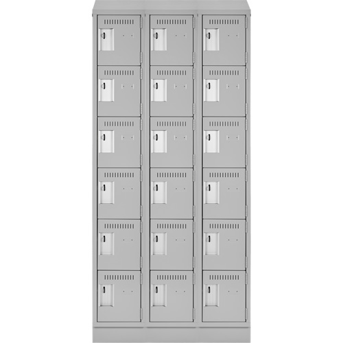 Clean Line Lockerette, 6 -tier, Bank of 3, 36" x 18" x 82", Steel, Grey, Rivet (Assembled) Moffatt Supply & Specialties