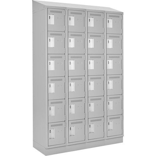 Clean Line Lockerette, 6 -tier, Bank of 4, 48" x 18" x 82", Steel, Grey, Rivet (Assembled) Moffatt Supply & Specialties