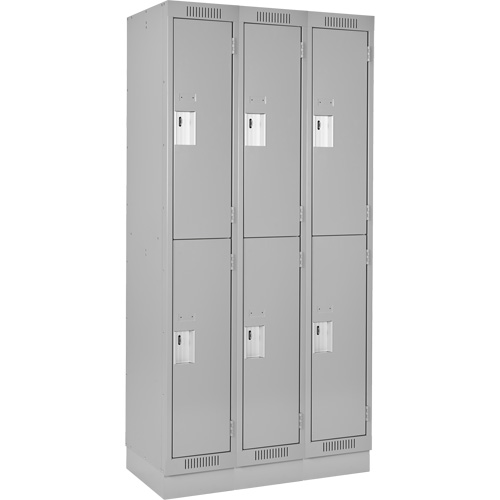 Clean Line Lockers, 2 -tier, Bank of 3, 36" x 18" x 76", Steel, Grey, Rivet (Assembled) Moffatt Supply & Specialties