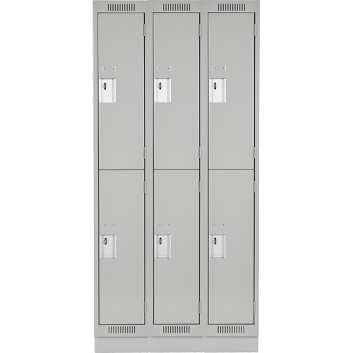 Clean Line Lockers, 2 -tier, Bank of 3, 36" x 18" x 76", Steel, Grey, Rivet (Assembled) Moffatt Supply & Specialties