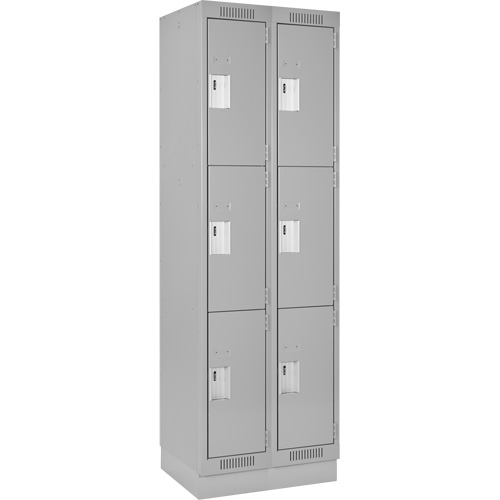 Clean Line Lockers, 3 -tier, Bank of 2, 24" x 18" x 76", Steel, Grey, Rivet (Assembled) Moffatt Supply & Specialties