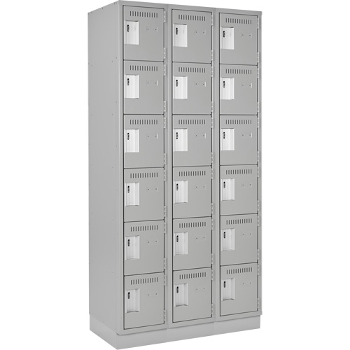 Clean Line Lockerette, 6 -tier, Bank of 3, 36" x 18" x 76", Steel, Grey, Rivet (Assembled) Moffatt Supply & Specialties