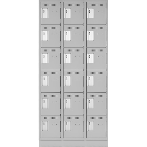 Clean Line Lockerette, 6 -tier, Bank of 3, 36" x 18" x 76", Steel, Grey, Rivet (Assembled) Moffatt Supply & Specialties