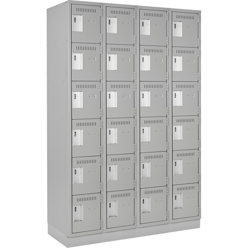 Clean Line Lockerette, 6 -tier, Bank of 4, 48" x 18" x 76", Steel, Grey, Rivet (Assembled) Moffatt Supply & Specialties