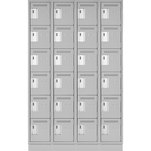 Clean Line Lockerette, 6 -tier, Bank of 4, 48" x 18" x 76", Steel, Grey, Rivet (Assembled) Moffatt Supply & Specialties