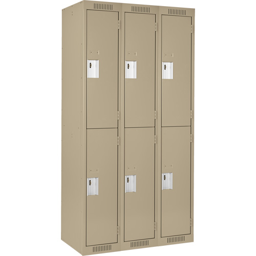 Clean Line Lockers, 2 -tier, Bank of 3, 36" x 18" x 72", Steel, Beige, Rivet (Assembled) Moffatt Supply & Specialties