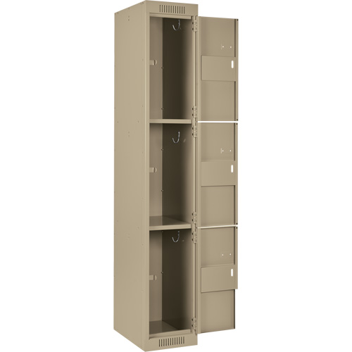 Clean Line Lockers, 3 -tier, Bank of 3, 36" x 18" x 72", Steel, Beige, Rivet (Assembled) Moffatt Supply & Specialties