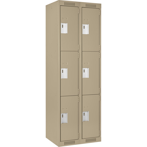 Clean Line Lockers, 3 -tier, Bank of 2, 24" x 18" x 72", Steel, Beige, Rivet (Assembled) Moffatt Supply & Specialties