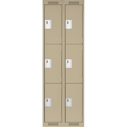 Clean Line Lockers, 3 -tier, Bank of 2, 24" x 18" x 72", Steel, Beige, Rivet (Assembled) Moffatt Supply & Specialties