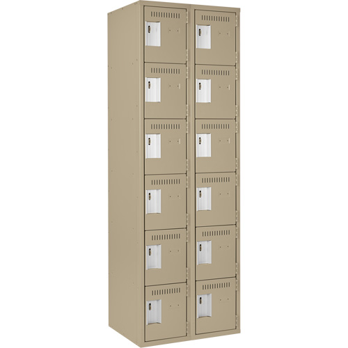 Clean Line Lockerette, 6 -tier, Bank of 2, 24" x 18" x 72", Steel, Beige, Rivet (Assembled) Moffatt Supply & Specialties