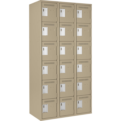 Clean Line Lockerette, 6 -tier, Bank of 3, 36" x 18" x 72", Steel, Beige, Rivet (Assembled) Moffatt Supply & Specialties
