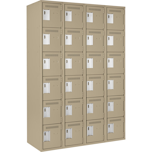Clean Line Lockerette, 6 -tier, Bank of 4, 48" x 18" x 72", Steel, Beige, Rivet (Assembled) Moffatt Supply & Specialties