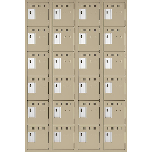 Clean Line Lockerette, 6 -tier, Bank of 4, 48" x 18" x 72", Steel, Beige, Rivet (Assembled) Moffatt Supply & Specialties