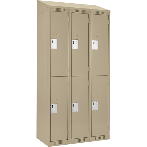 Clean Line Lockers, 2 -tier, Bank of 3, 36" x 18" x 78", Steel, Beige, Rivet (Assembled) Moffatt Supply & Specialties