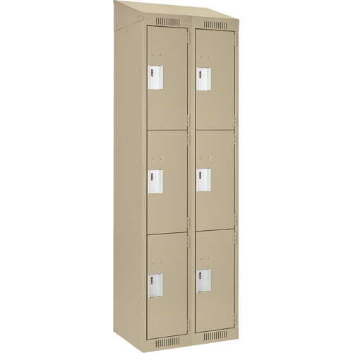 Clean Line Lockers, 3 -tier, Bank of 2, 24" x 18" x 78", Steel, Beige, Rivet (Assembled) Moffatt Supply & Specialties