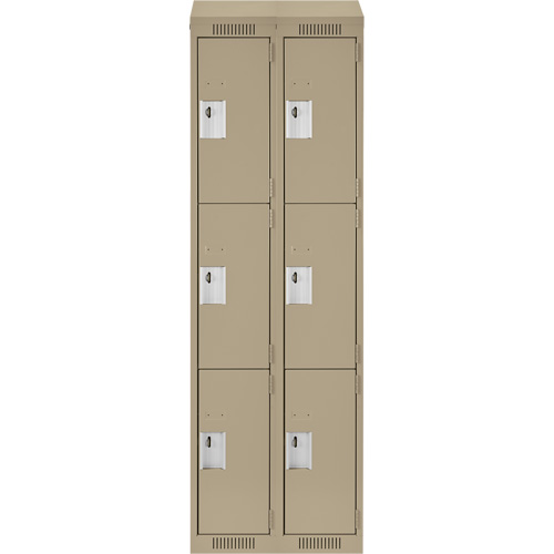 Clean Line Lockers, 3 -tier, Bank of 2, 24" x 18" x 78", Steel, Beige, Rivet (Assembled) Moffatt Supply & Specialties