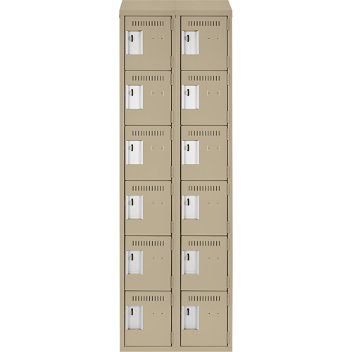 Clean Line Lockerette, 6 -tier, Bank of 2, 24" x 18" x 78", Steel, Beige, Rivet (Assembled) Moffatt Supply & Specialties
