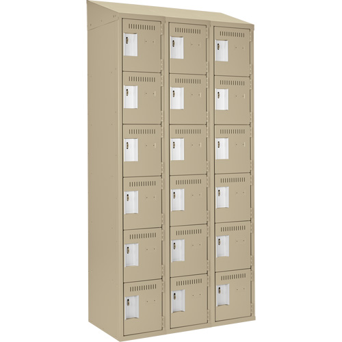 Clean Line Lockerette, 6 -tier, Bank of 3, 36" x 18" x 78", Steel, Beige, Rivet (Assembled) Moffatt Supply & Specialties