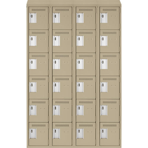 Clean Line Lockerette, 6 -tier, Bank of 4, 48" x 18" x 78", Steel, Beige, Rivet (Assembled) Moffatt Supply & Specialties