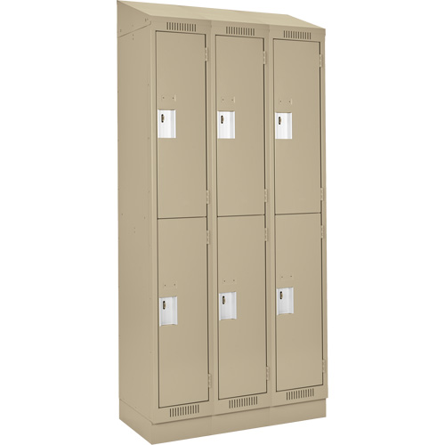 Clean Line Lockers, 2 -tier, Bank of 3, 36" x 18" x 82", Steel, Beige, Rivet (Assembled) Moffatt Supply & Specialties