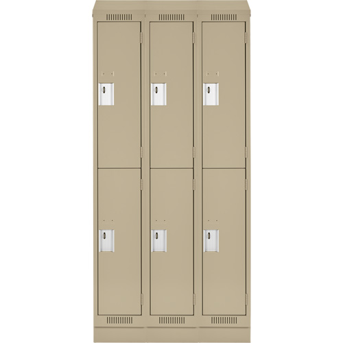 Clean Line Lockers, 2 -tier, Bank of 3, 36" x 18" x 82", Steel, Beige, Rivet (Assembled) Moffatt Supply & Specialties