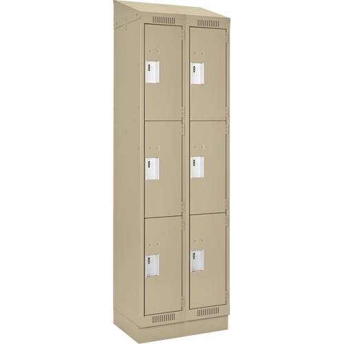 Clean Line Lockers, 3 -tier, Bank of 2, 24" x 18" x 82", Steel, Beige, Rivet (Assembled) Moffatt Supply & Specialties