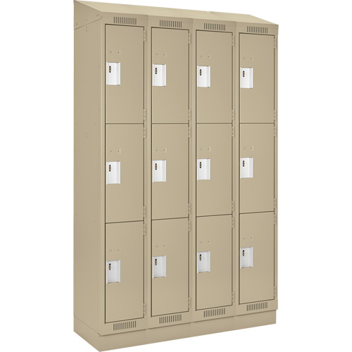 Clean Line Lockers, 3 -tier, Bank of 4, 48" x 18" x 82", Steel, Beige, Rivet (Assembled) Moffatt Supply & Specialties