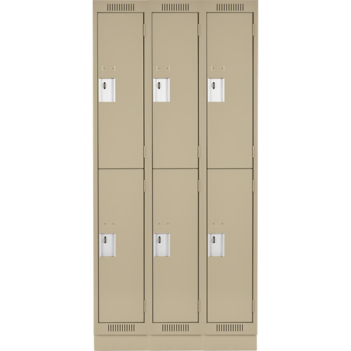 Clean Line Lockers, 2 -tier, Bank of 3, 36" x 18" x 76", Steel, Beige, Rivet (Assembled) Moffatt Supply & Specialties