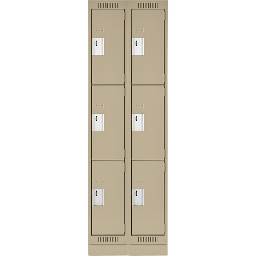 Clean Line Lockers, 3 -tier, Bank of 2, 24" x 18" x 76", Steel, Beige, Rivet (Assembled) Moffatt Supply & Specialties