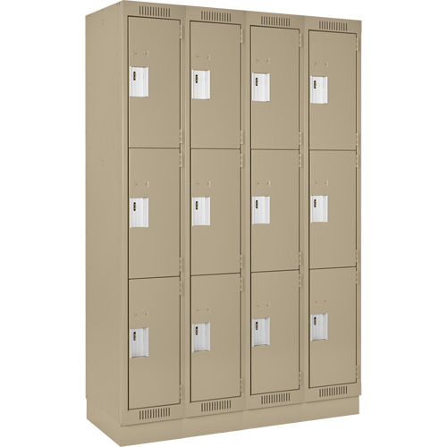 Clean Line Lockers, 3 -tier, Bank of 4, 48" x 18" x 76", Steel, Beige, Rivet (Assembled) Moffatt Supply & Specialties