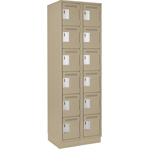 Clean Line Lockerette, 6 -tier, Bank of 2, 24" x 18" x 76", Steel, Beige, Rivet (Assembled) Moffatt Supply & Specialties