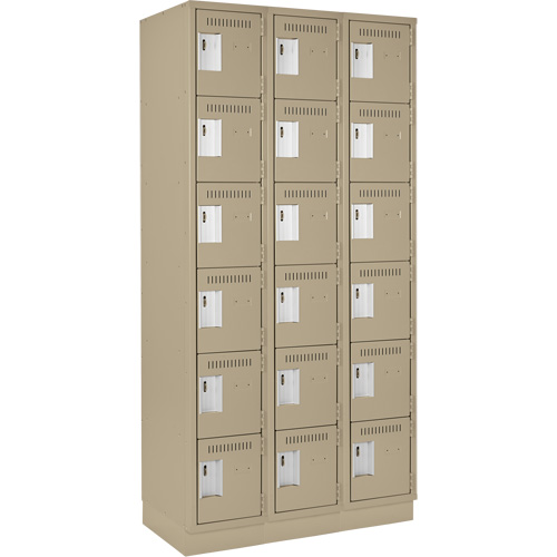 Clean Line Lockerette, 6 -tier, Bank of 3, 36" x 18" x 76", Steel, Beige, Rivet (Assembled) Moffatt Supply & Specialties