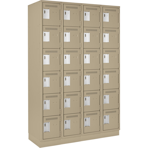 Clean Line Lockerette, 6 -tier, Bank of 4, 48" x 18" x 76", Steel, Beige, Rivet (Assembled) Moffatt Supply & Specialties