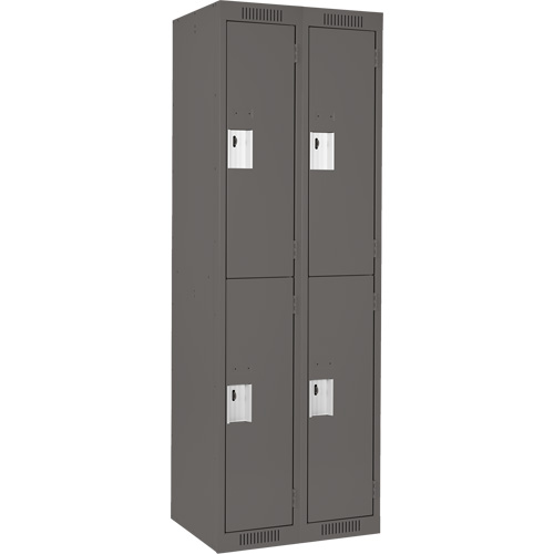 Clean Line Lockers, 2 -tier, Bank of 2, 24" x 18" x 72", Steel, Charcoal, Rivet (Assembled) Moffatt Supply & Specialties