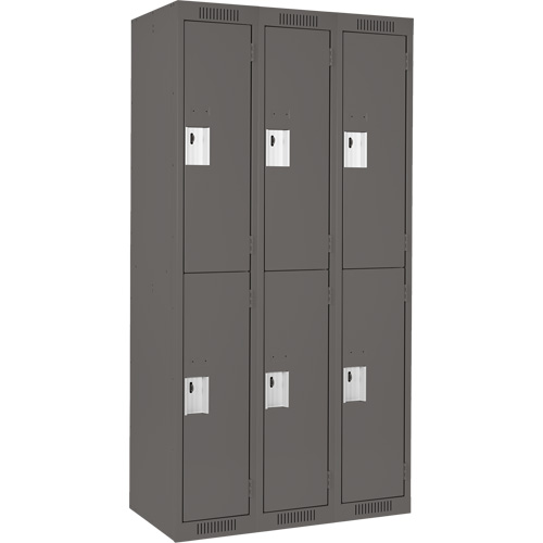 Clean Line Lockers, 2 -tier, Bank of 3, 36" x 18" x 72", Steel, Charcoal, Rivet (Assembled) Moffatt Supply & Specialties